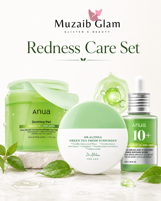 Redness Care Set with ANUA Azelaic Acid Toner Pads, ANUA Azelaic Acid Serum and Dr. Althea Green Tea Fresh Sunscreen - Muzaib Glam
